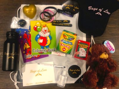 Care package with various children’s toys.
